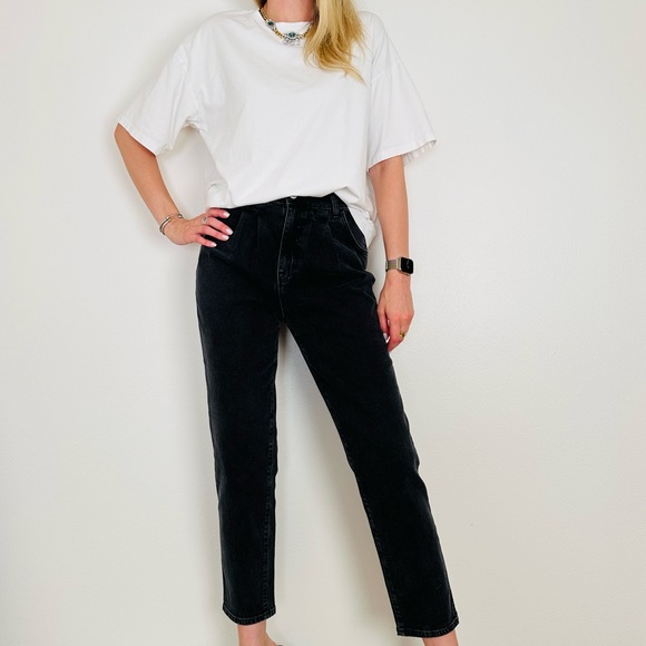 New Current/Elliott pleated high rise gravity black denim jeans - Picture 9 of 16